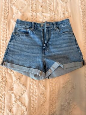 American Eagle Outfitters Light Blue High-Rise Rolled Hem Jean Shorts